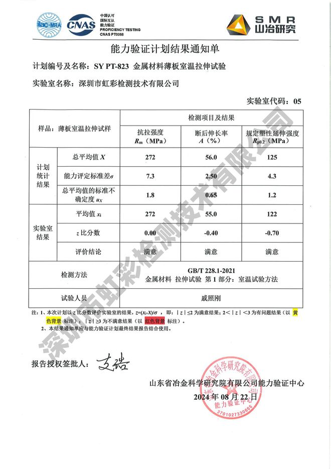 虹彩检测在SYPT-823金属材料薄板室温拉伸试验能力验证计划活动(图1)