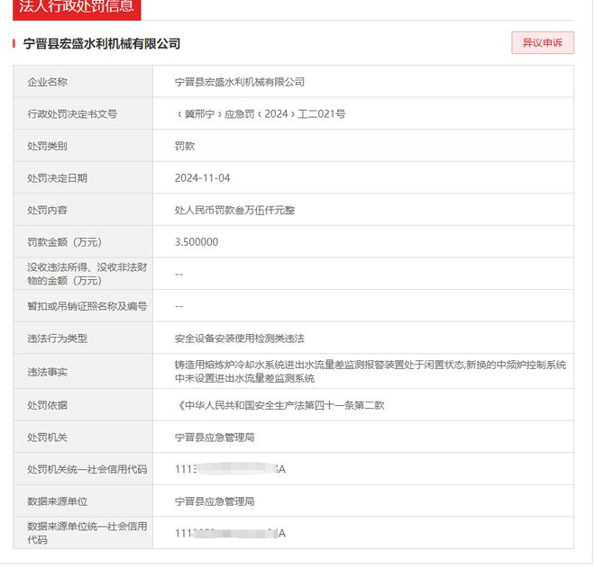 宁晋县宏盛水利机械有限公司违反安全生产处罚35000元！(图2)