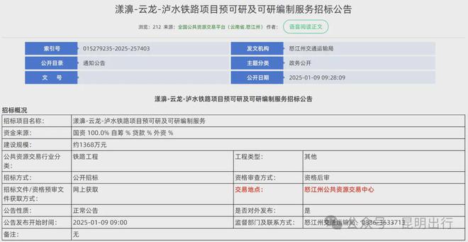 大理漾濞至怒江泸水铁路有新动态→